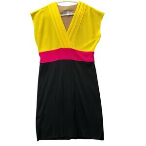 Exclusively Misook ColorBlock Knit Midi Dress Short Sleeve Stretch Work Career M
